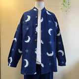 スタンドカラー メンズシャツ 藍無地/<NEW>絞り柄