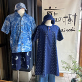 メンズ半袖シャツ 藍染め絞り柄