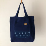 藍染めのリバーシブルバッグ 手提げ(小)