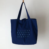 藍染めのリバーシブルバッグ 手提げ(大)