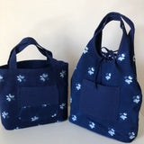 藍染めのリバーシブルバッグ 手提げ(小)