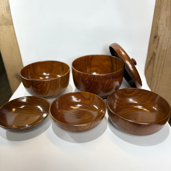 蓋付五段重 椀　拭き漆　漆器　皿椀セット