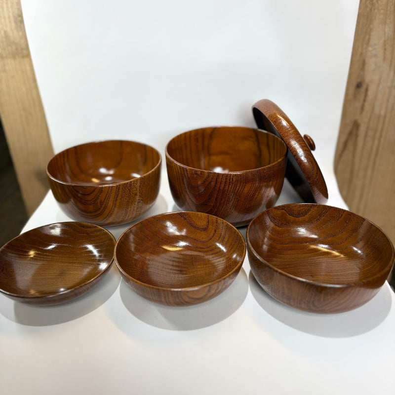 蓋付五段重 椀　拭き漆　漆器　皿椀セット
