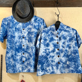 【限定】メンズシャツ　半袖 藍染　群雲染